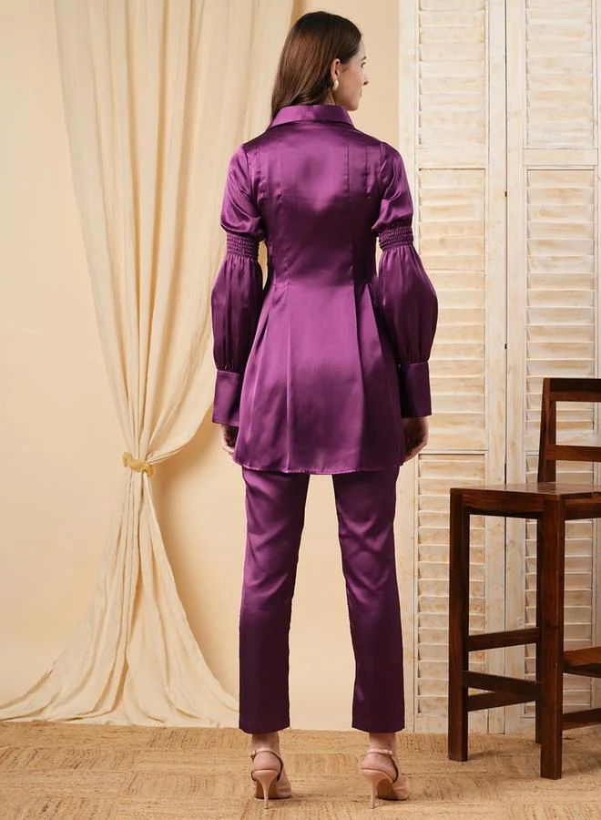 Mish All-Over Pleated Shirt & Solid Pants Co-Ords Set by Styli