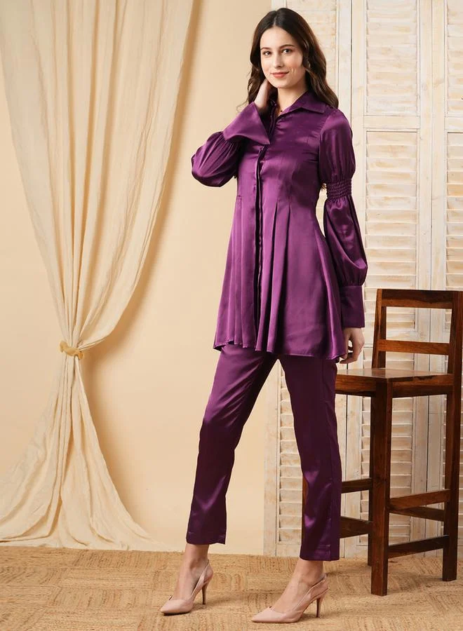 Mish All-Over Pleated Shirt & Solid Pants Co-Ords Set by Styli