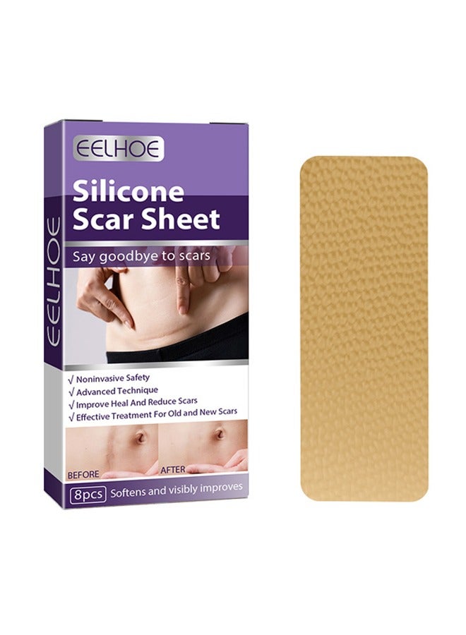 إيلهو 8 قطع رقعة ندبة سيليكون - رقعة ندبة طويلة جدا للولادة القيصرية - إزالة طرزة البطن - الجدرة والندبات الجراحية - رقعة ندبة سيليكون طبية قابلة لإعادة الاستخدام - Image 1