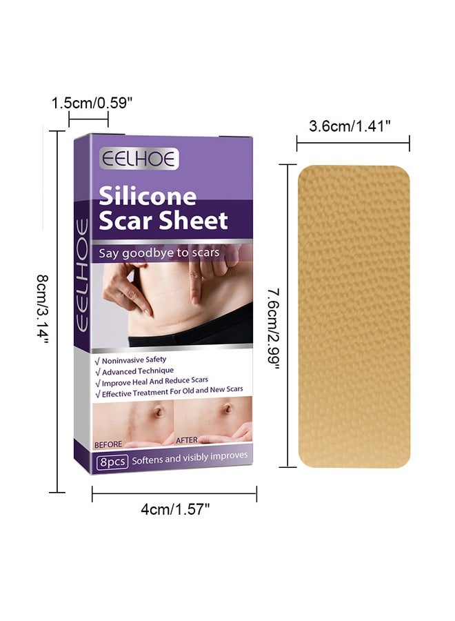إيلهو 8 قطع رقعة ندبة سيليكون - رقعة ندبة طويلة جدا للولادة القيصرية - إزالة طرزة البطن - الجدرة والندبات الجراحية - رقعة ندبة سيليكون طبية قابلة لإعادة الاستخدام - Image 2