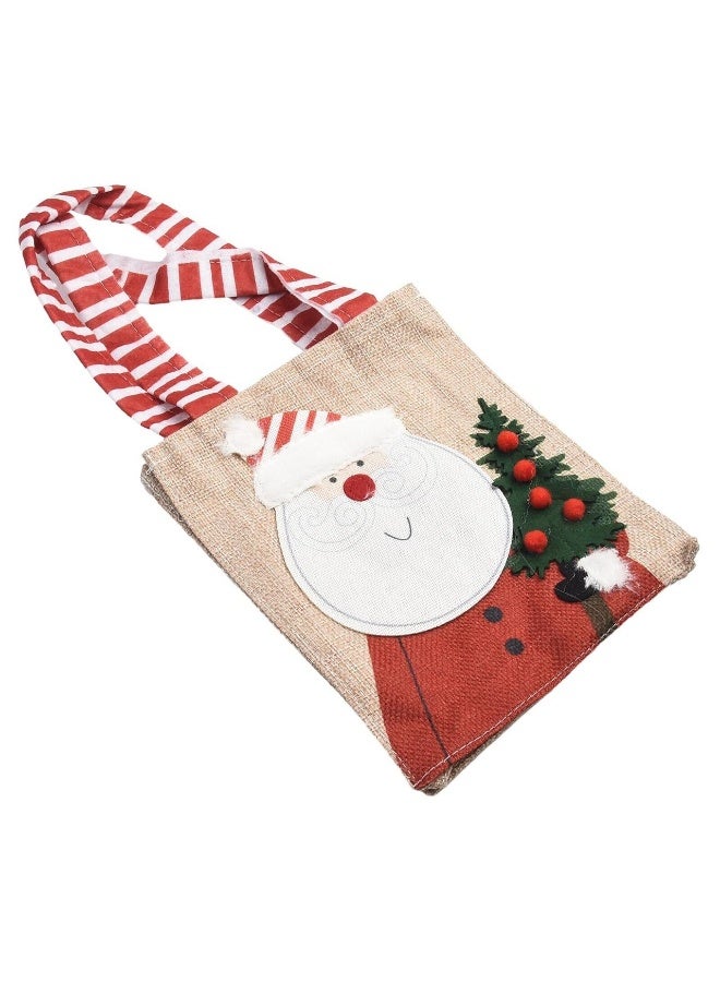حقيبة هدايا عيد الميلاد صغيرة – تصميم سانتا كلوز – قماش الخيش – لتغليف الحلوى والهدايا للعطلات – 19-15.5-4.5 سم - Image 4