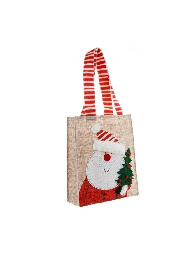 حقيبة هدايا عيد الميلاد صغيرة – تصميم سانتا كلوز – قماش الخيش – لتغليف الحلوى والهدايا للعطلات – 19-15.5-4.5 سم - Image 2