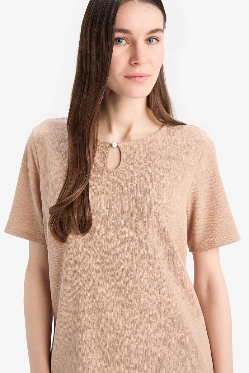 DeFacto Woman Regular Fit Crew Neck Short Sleeve T Shirt  - Image 1