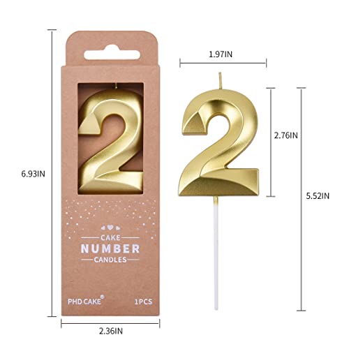 PHD CAKE 2.76 Inch Diamond Gold 2 Number Birthday Candles, Gold Number Candles, Cake Number Candles, Party Celebration - Image 5