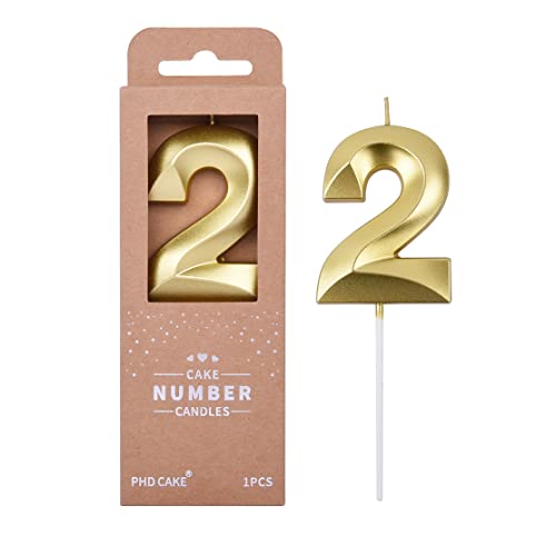 PHD CAKE 2.76 Inch Diamond Gold 2 Number Birthday Candles, Gold Number Candles, Cake Number Candles, Party Celebration - Image 1