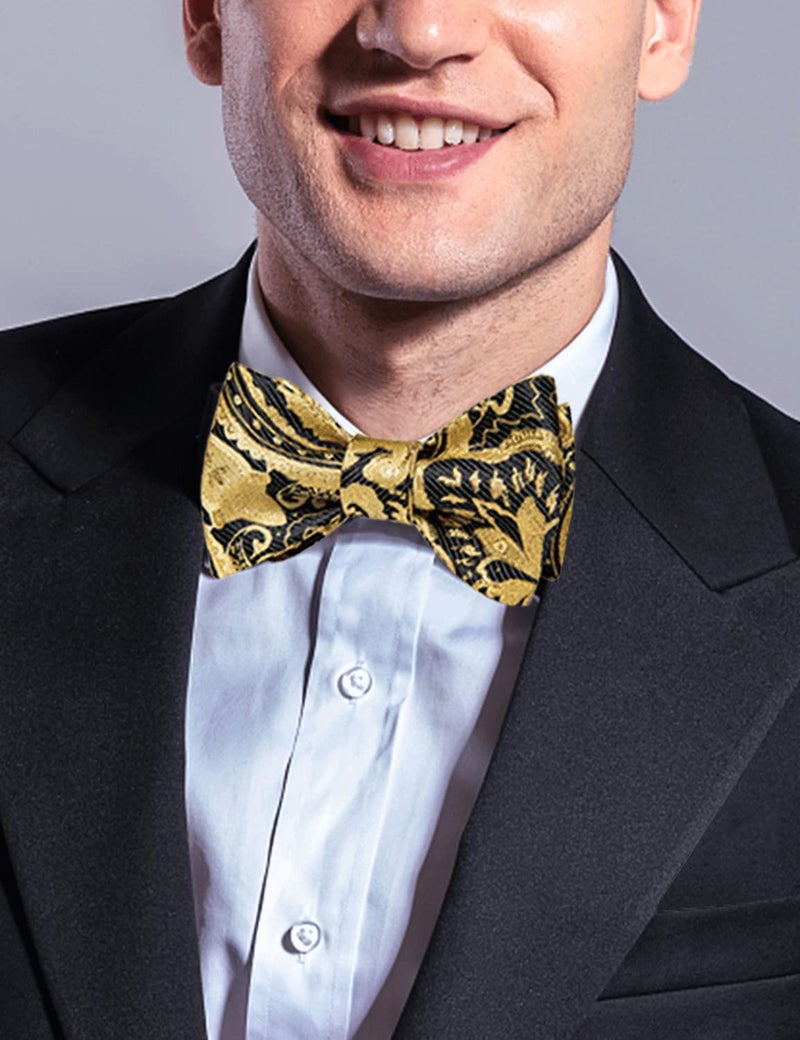 DiBanGu Gold Bow Ties for Men Self Tie Bow Tie and Pocket Square Cuffllinks Set Formal Business Wedding - Image 3