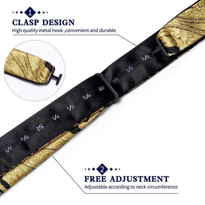 DiBanGu Gold Bow Ties for Men Self Tie Bow Tie and Pocket Square Cuffllinks Set Formal Business Wedding - Image 5