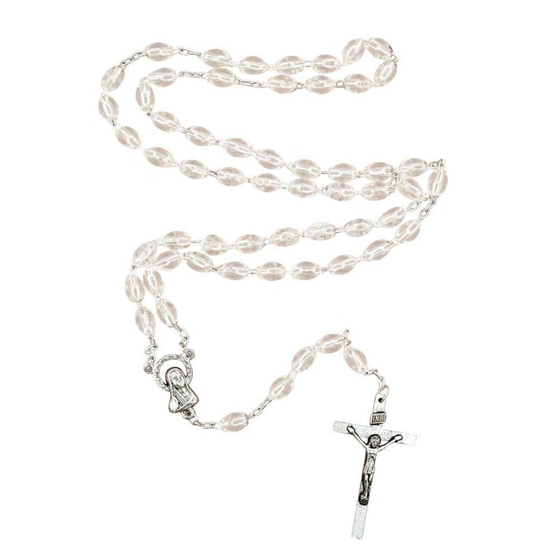 VILLAGE GIFT IMPORTERS Good Shepherd Creations Catholic Rosary with Metal Crucifix Cross Made in Italy Miraculous Crystal Oval Beads Crystal 