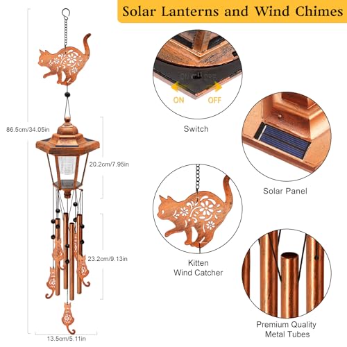 yulloyello Large Solar Cat Wind Chimes Gifts for Women Mom Grandma Wife Sister Daughter Neighbor Nana Classic Bronze Wind Chimes With Wind Catcher Solar Decor Lights For Outdoor Garden Patio Yard Porch Window - Image 3
