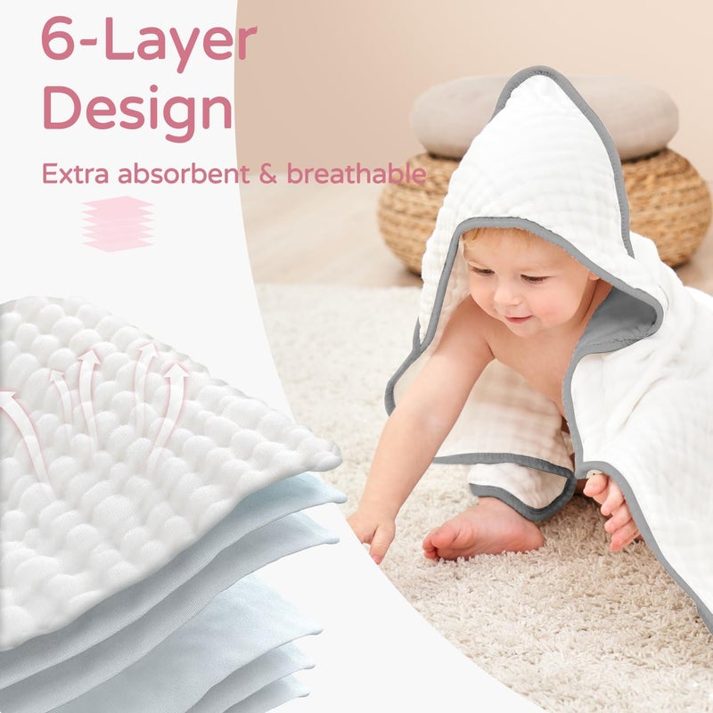YOOFOSS Hooded Baby Towels for Newborn 2 Pack 100% Muslin Organic Cotton Baby Bath Towel with Hood for Babies, Infant, Toddler and Kids, 32x32Inch, Soft and Absorbent Newborn Essential,White and Pink - Image 4
