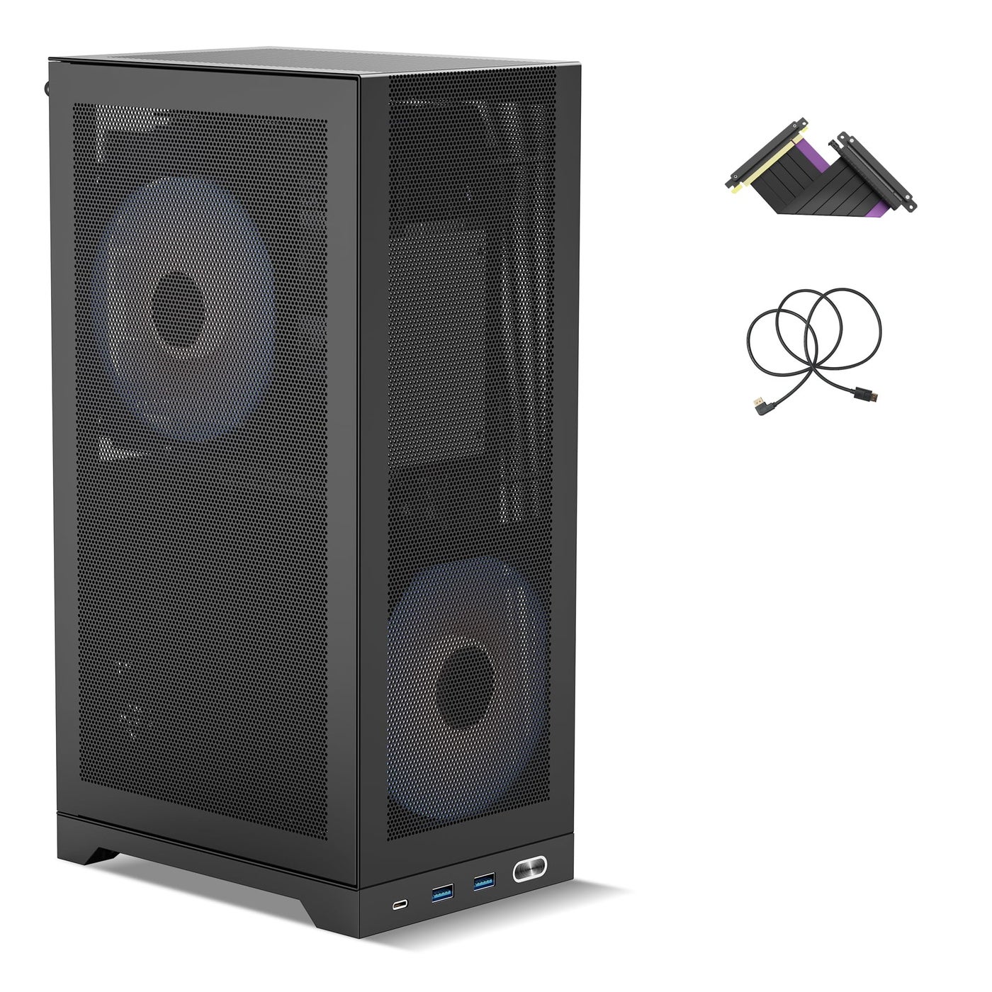 ShinySnake L300 Mesh Mini ITX Handled PC Case, 8.5L Simple Compact Desktop Chassis with Dual Reverse PCIe 3.0 Riser Cable & DP 1.4 Cable, SFX/SFX-L PSU, H120mm Cooler, Black
