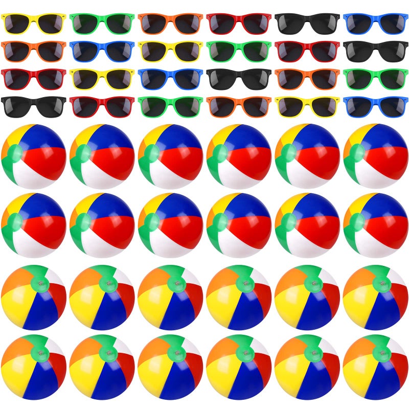 Elcoho 48 Pieces Pool and Beach Party Favors Inflatable Beach Balls Sunglasses for Adults Pool Party Supplies Summer Water Fun Toys for Beach Park Backyard Summer Party - Image 3