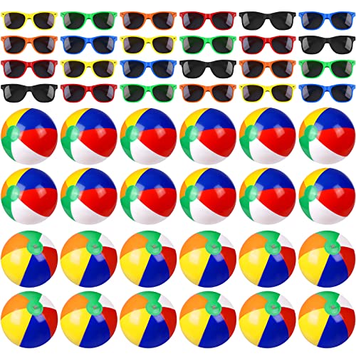 Elcoho 48 Pieces Pool and Beach Party Favors Inflatable Beach Balls Sunglasses for Adults Pool Party Supplies Summer Water Fun Toys for Beach Park Backyard Summer Party - Image 1