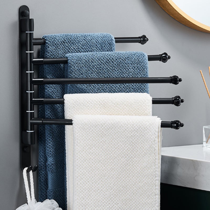 Swivel Out Towel Racks with Hooks 2-Bars Foldable Arms Bath Towel Hanger Wall Mount Towel Bar Aluminum Towel Holder Organizer for Bathroom Kitchen - Image 2
