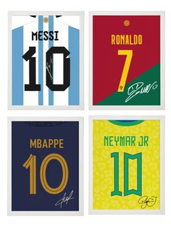 Set of 4, Messi, Ronaldo, Neymar and Mbappe Autographed Jersey Poster with Frame 30x40cm