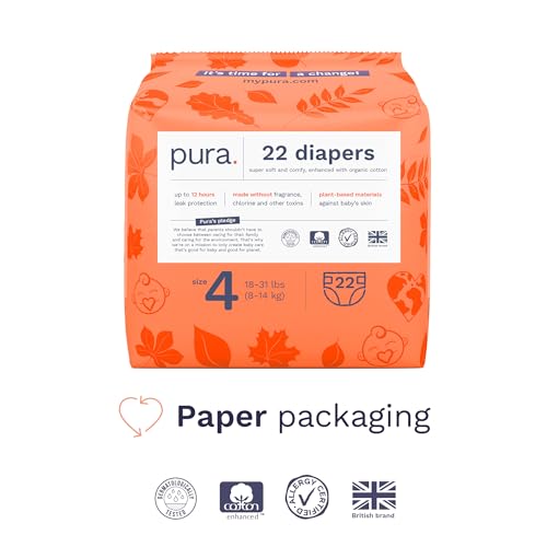Pura Sensitive Skin Baby Diapers | Size 4 (18-31 lbs) | Hypoallergenic, Totally Chlorine Free, Fragrance Free, Up to 12-Hour Leak Protection | 6 Packs of 22 (132 Diapers) - Image 2