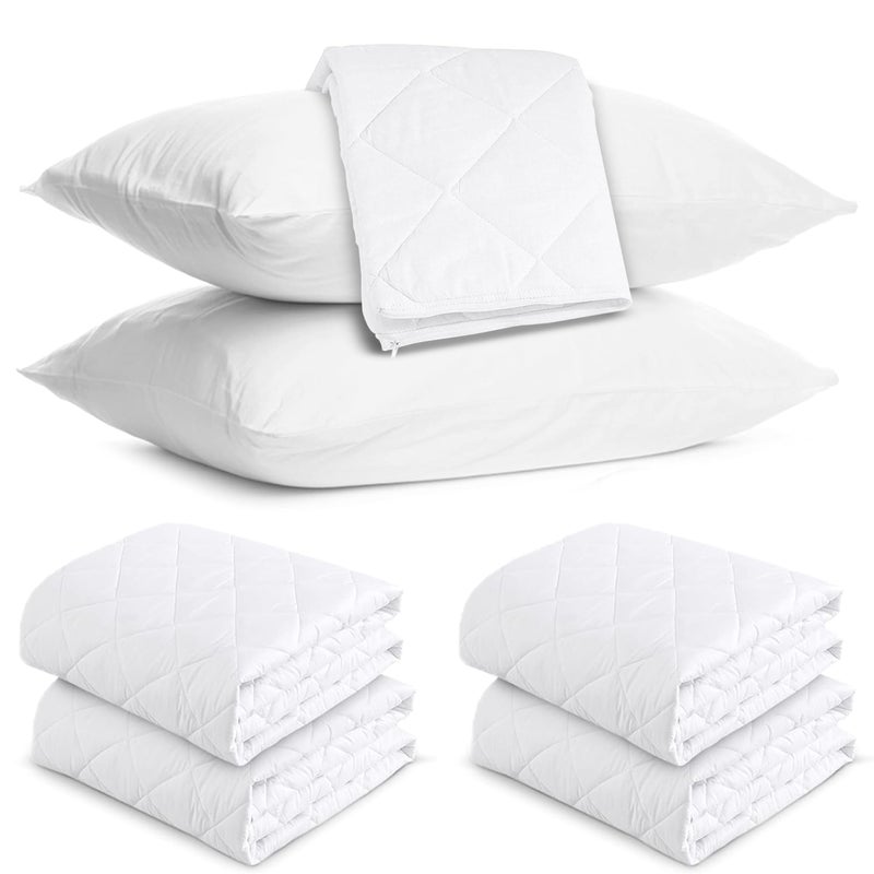 MH Traders Quilted Waterproof Pillow Protectors Pack of 4 Pillowcase are Ultra Soft  BreathableHypoallergenic White Bed Pillows Cover