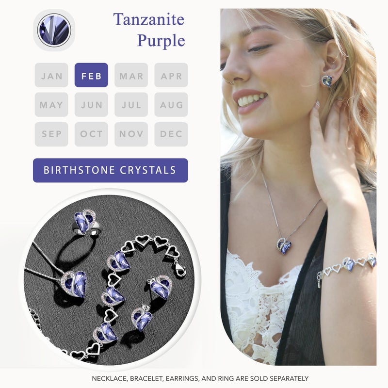Leafael February Birthstone Crystal Earrings for Women, Tanzanite Purple Stone Stud Pierced Earring, Silver Plated Heart Gifts for Mom, Wife, and Her - Image 4