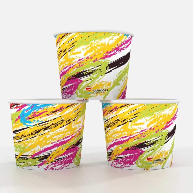 PARICOTT 100ml Crayon Printed Disposable PartyOffice Paper Cups and Paper Glass for Hot Cold Beverages Pack of 200 Pieces