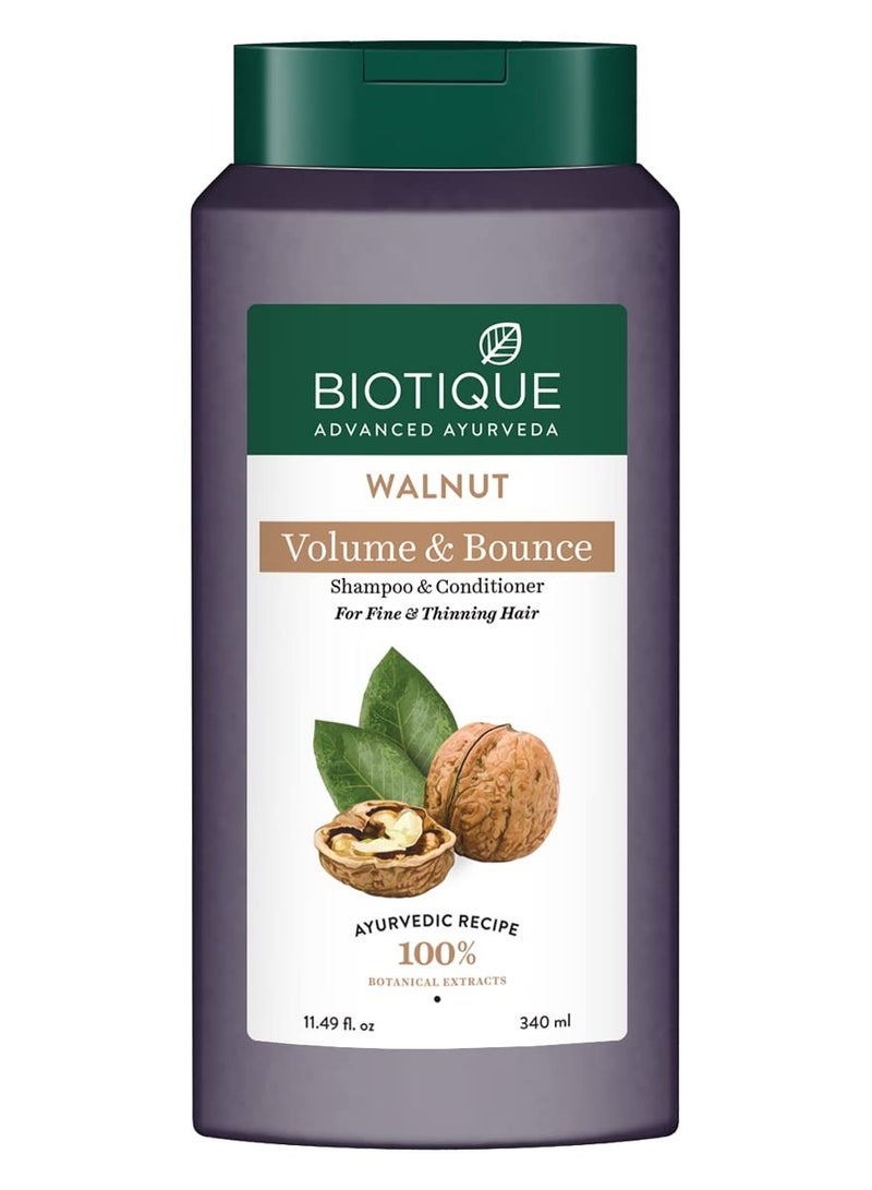 Biotique Bio Walnut Volume and Bounce Shampoo and Conditioner  For Fine and Thinning Hair Volumizing Shampoo for Thin Hair 100% Botanical Extracts 340ml - Image 1
