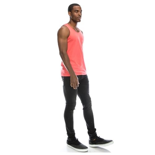 JC DISTRO Men's Casual Tank Top, Athletic Sleeveless Jersey Shirts, 100 Premium Cotton, Coral Large - Image 2