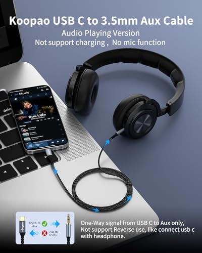 KOOPAO USB C to 3.5mm Audio Aux Jack Cable, Type C to 3.5mm Headphone Stereo Cord Car Compatible with iPhone 15 16Pro Max, Galaxy S24 S23 S22 S21, iPad Pro, Pixel 4 5XL -3.3Ft - Image 2