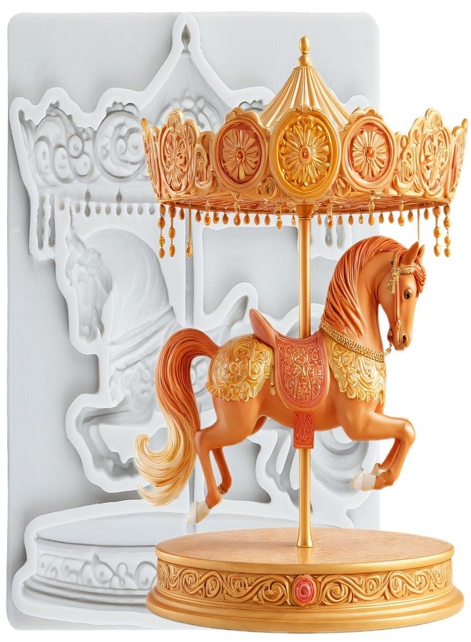 MYPRACS Carousel Horse Silicone Fondant Molds 3D Merry-Go-Round Chocolate Candy Mold For Baby Shower Cake Decoration Cupcake Topper Candy Polymer Clay Chocolate Gum Paste - Image 1