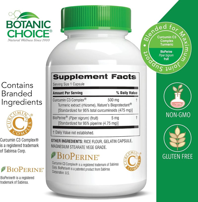 Botanic Choice Curcumin C3 Complex with Bioperine  Adult Daily Supplement  30 Pills - Image 2