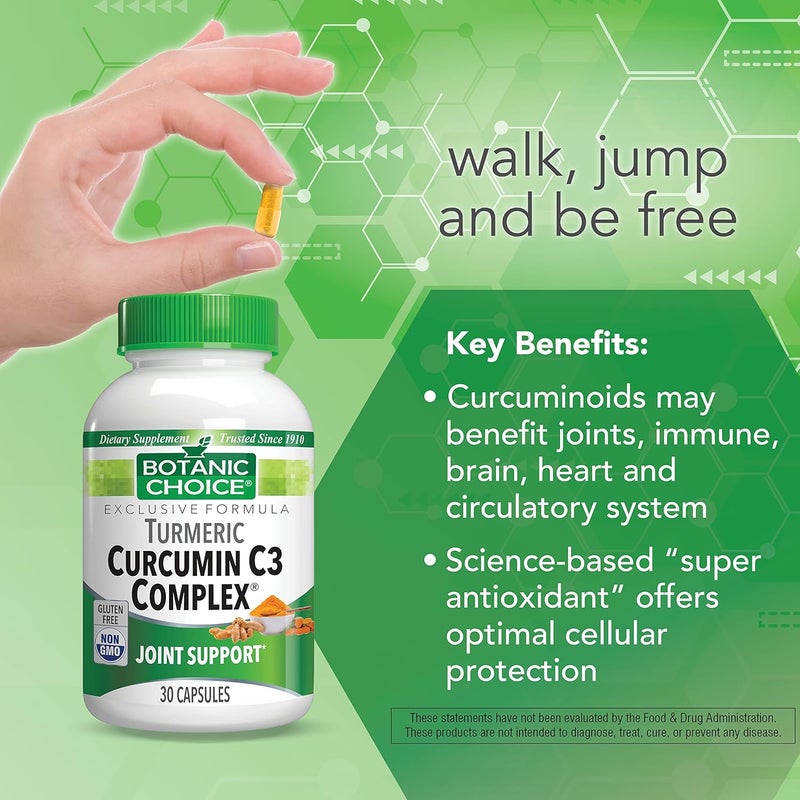 Botanic Choice Curcumin C3 Complex with Bioperine  Adult Daily Supplement  30 Pills - Image 4