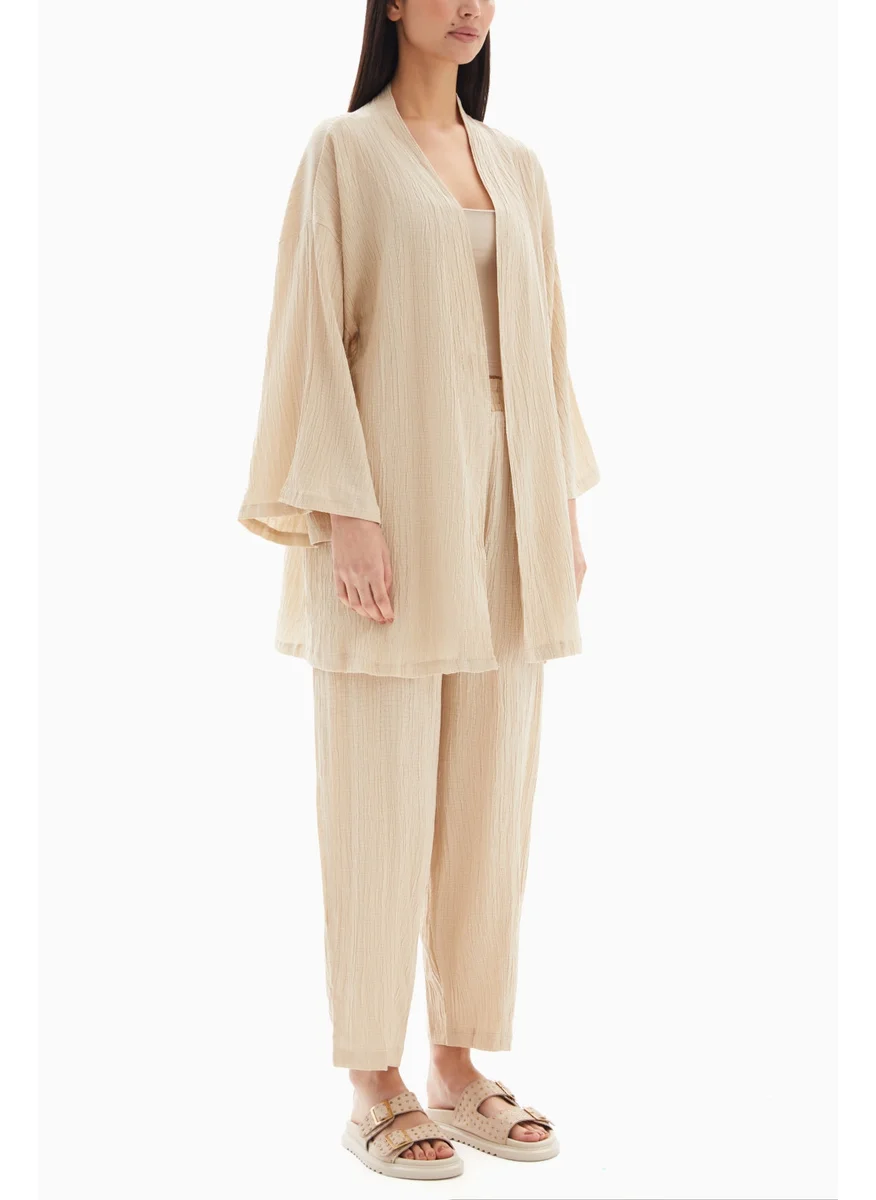 وي كرييت Beige Textured Set of Kimono with Trousers By WECRE8