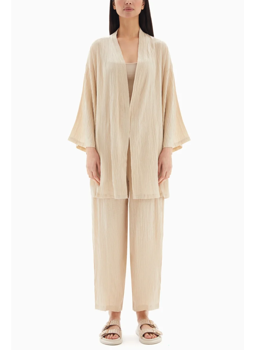 وي كرييت Beige Textured Set of Kimono with Trousers By WECRE8