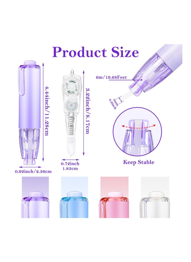 Retractable White Out Correction Tape Set - 4 Quick Dry Refillable Correction Tape Pens with 4 Replacement Whiteout Tapes for Instant Corrections - Ideal for School and Office Supplies.
