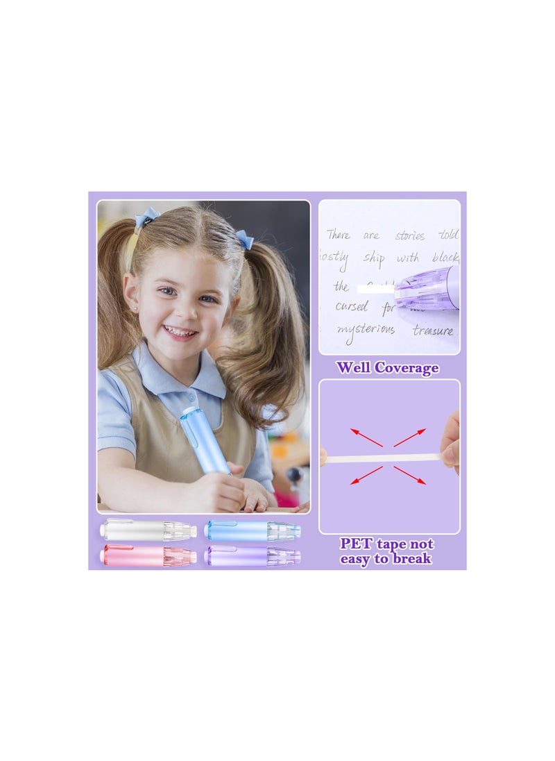 Retractable White Out Correction Tape Set - 4 Quick Dry Refillable Correction Tape Pens with 4 Replacement Whiteout Tapes for Instant Corrections - Ideal for School and Office Supplies.