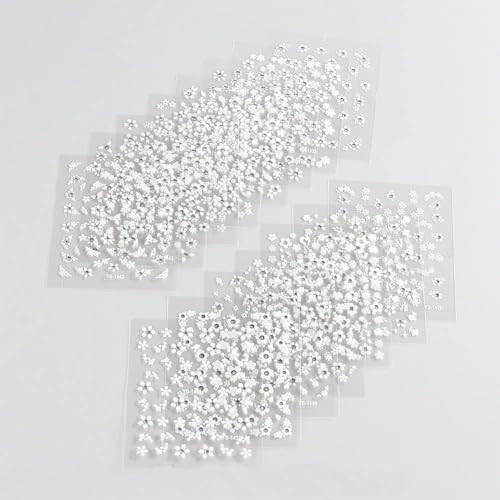 INOG 30 Sheet Mini Flower Nail Art Stickers - Colorful Daisy Designs, Self-Adhesive, Embossed Embellishments for Nail Extension (White) - Image 5