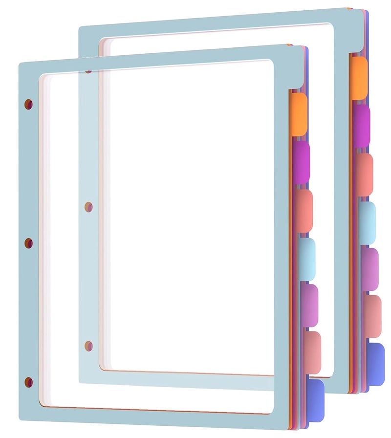 HABGP 2 Set 8 Tab Binder Dividers for 3 Ring, Plastic Binder Dividers with Tabs Letter Size Multicolor, Pastel Colors 3 Hole Punch Clear Page Folder Dividers File Organizer - Image 1