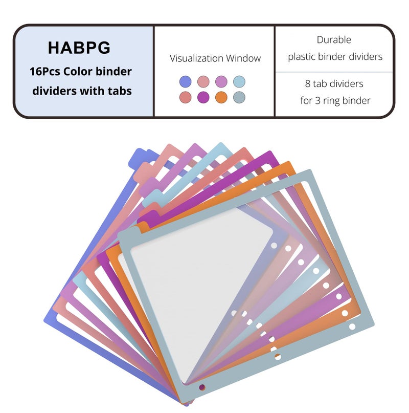 HABGP 2 Set 8 Tab Binder Dividers for 3 Ring, Plastic Binder Dividers with Tabs Letter Size Multicolor, Pastel Colors 3 Hole Punch Clear Page Folder Dividers File Organizer - Image 2
