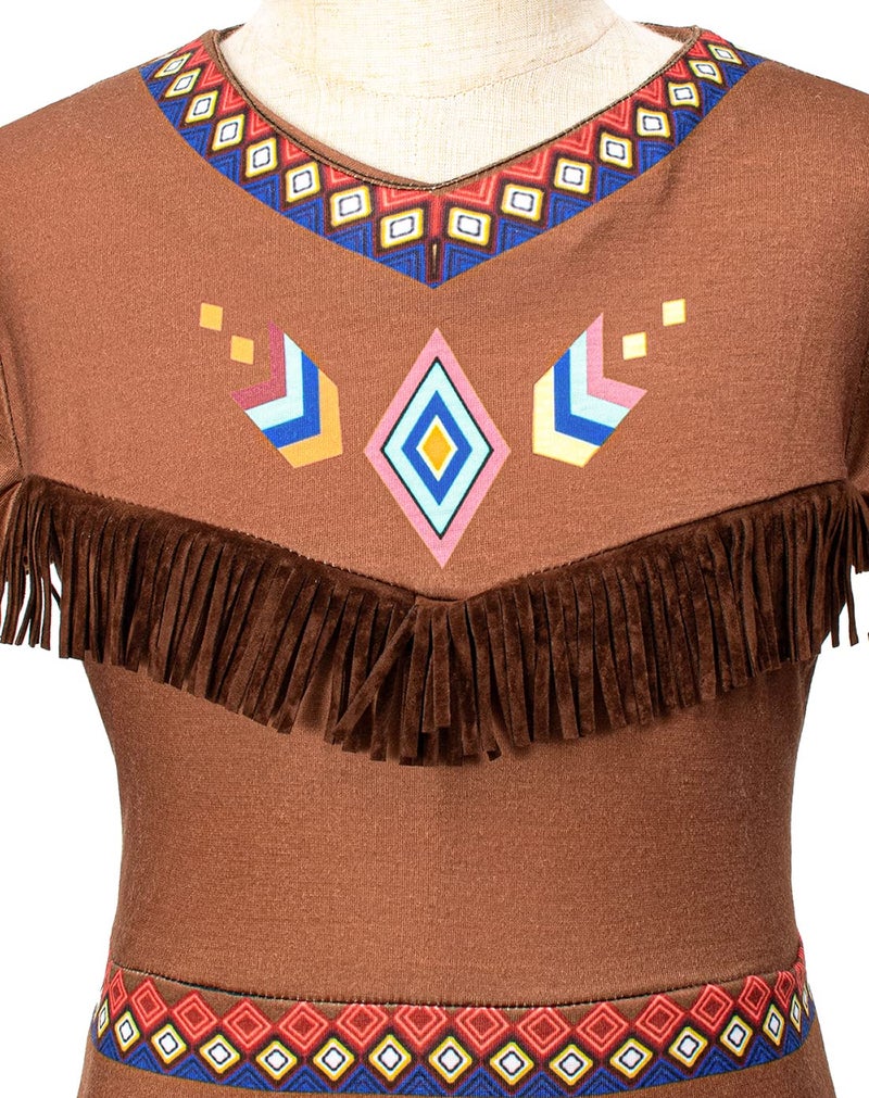 TOGROP Native American Costume Girls Dress Indigenous American Indians Kids Cosplay 3-4T Brown - Image 5
