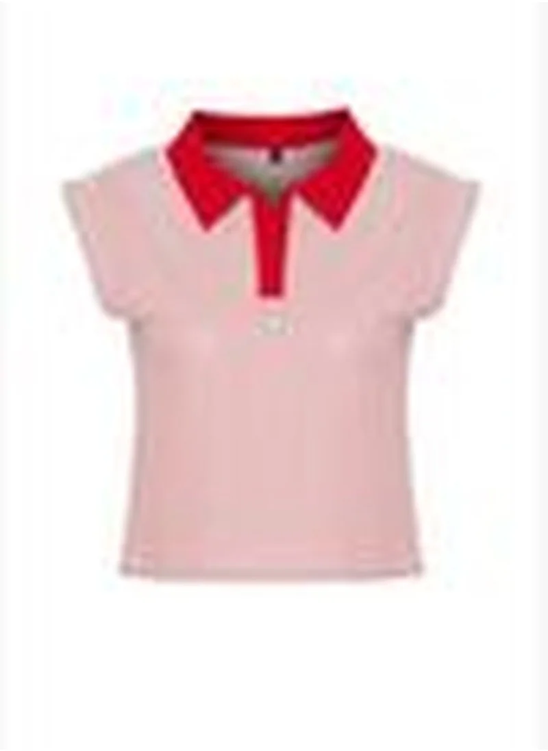 trendyol Red Striped Polo Neck Regular/Normal Pattern Knitted T-Shirt