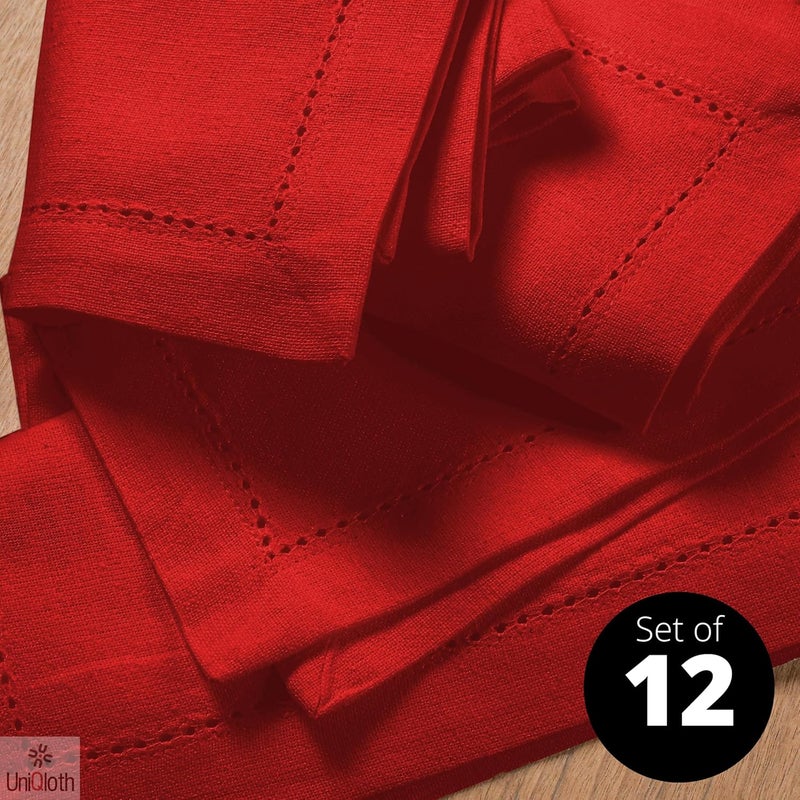 UniQloth Set of 12 Hemstitch Cloth Dinner Napkins Cotton  Soft Durable Washable Reusable  Ideal for Farmhouse Parties Weddings Holidays Hotel Restaurant Daily Use Table Dinner Napkins 18x18 Red - Image 2