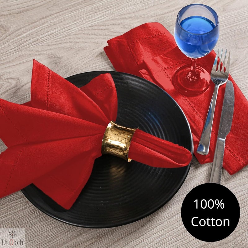 UniQloth Set of 12 Hemstitch Cloth Dinner Napkins Cotton  Soft Durable Washable Reusable  Ideal for Farmhouse Parties Weddings Holidays Hotel Restaurant Daily Use Table Dinner Napkins 18x18 Red - Image 3