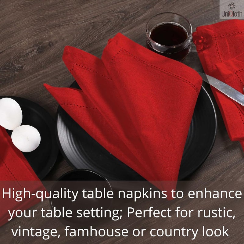 UniQloth Set of 12 Hemstitch Cloth Dinner Napkins Cotton  Soft Durable Washable Reusable  Ideal for Farmhouse Parties Weddings Holidays Hotel Restaurant Daily Use Table Dinner Napkins 18x18 Red - Image 5