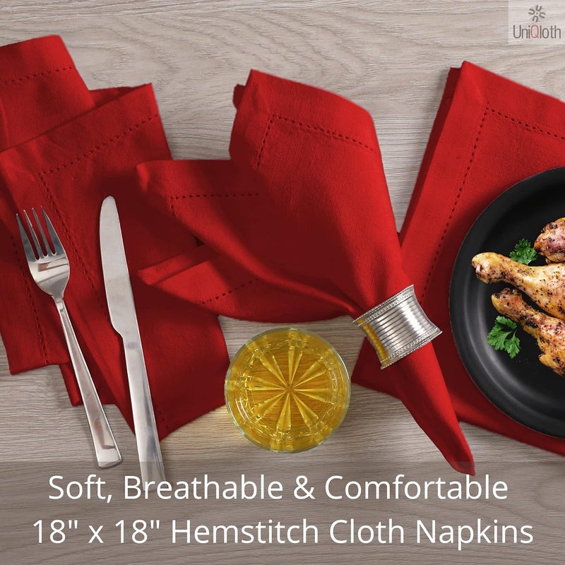 UniQloth Set of 12 Hemstitch Cloth Dinner Napkins Cotton  Soft Durable Washable Reusable  Ideal for Farmhouse Parties Weddings Holidays Hotel Restaurant Daily Use Table Dinner Napkins 18x18 Red - Image 4