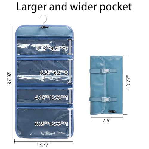 Wodison Foldable Clear Hanging Travel Toiletry Bag Cosmetic Organizer Storage (Blue) - Image 2