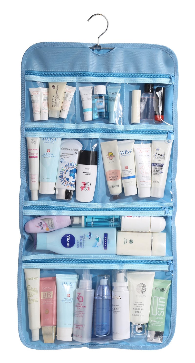 Wodison Foldable Clear Hanging Travel Toiletry Bag Cosmetic Organizer Storage (Blue) - Image 3