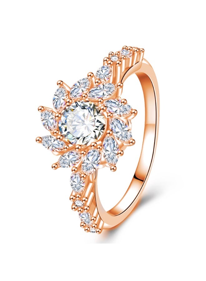 KUYING Layered Petal Diamond Ring With Rose Gold And Full Diamond Setting Design