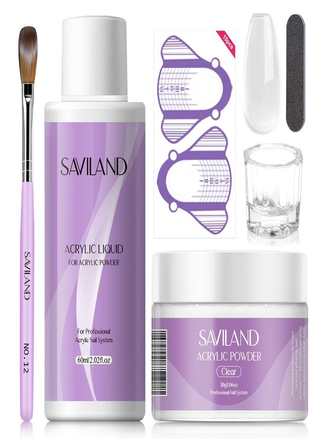SAVILAND Essentials Acrylic Nail Kit: 30g Clear Acrylic Powder and Liquid Set with Size 12 Nail Brush Forms Tools Extension Nail Kit with Everything for Beginners Home Salon Manicure DIY - Image 1