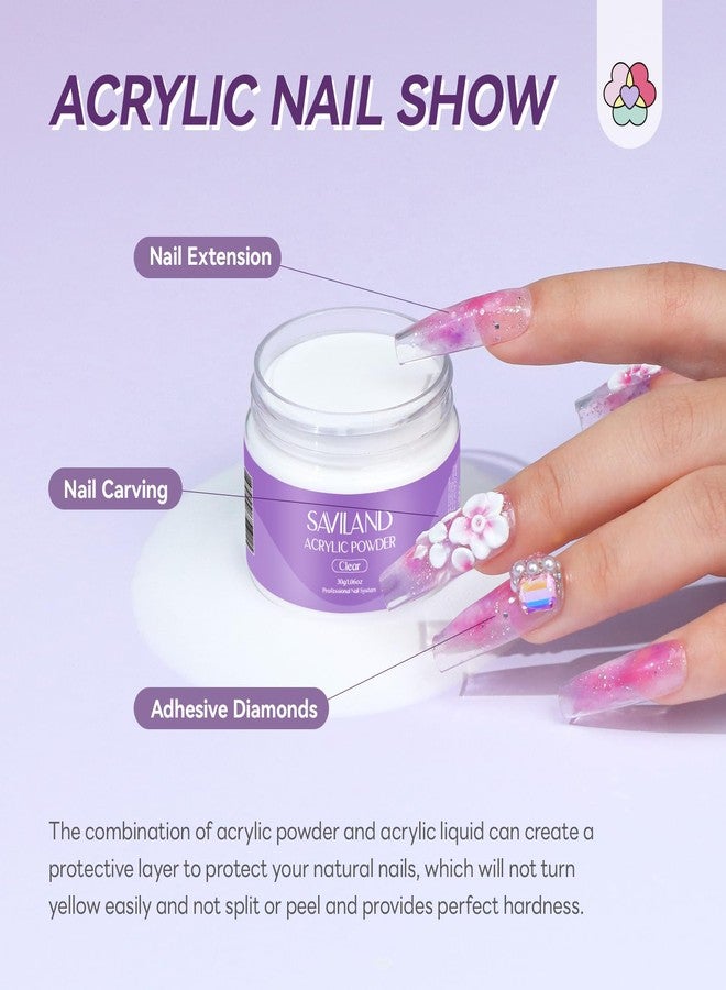 SAVILAND Essentials Acrylic Nail Kit: 30g Clear Acrylic Powder and Liquid Set with Size 12 Nail Brush Forms Tools Extension Nail Kit with Everything for Beginners Home Salon Manicure DIY - Image 3
