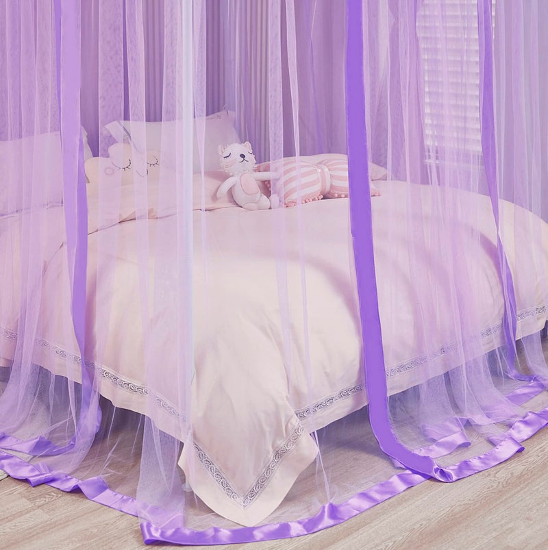 Mengersi Canopy Bed Curtains Queen Size - Bed Canopy Curtains - 4 Opening Canopy for Bed- Cute Princess Bedroom Decoration Gift (Purple, Queen) - Image 5