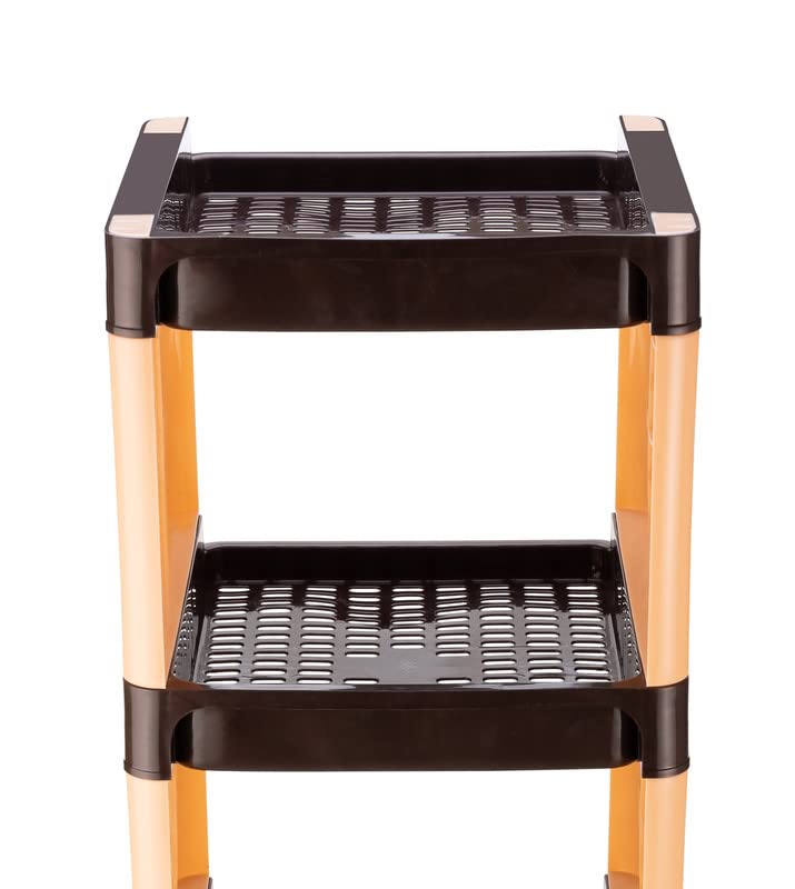 Finner Square 5 Layer Multipurpose Shelf Stand Basket Rack Trolley with Wheels for Kitchen Office Use EasytoMove Slide Out Stand Rack Basket Fruits Vegetables Basket StandBrown - Image 2