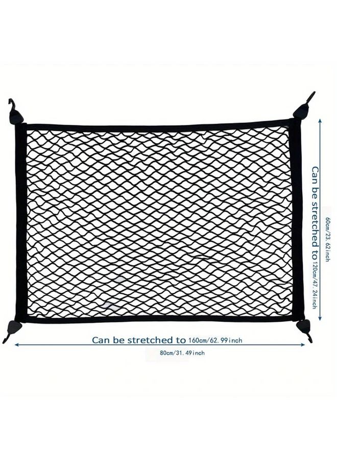 Black Expandable Car Luggage Net 80x60 to 160x120 with 4 Hooks for Trunk RV Storage - Image 2